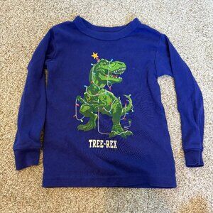 Baby Gap Dinosaur Christmas T-Rex Tree Rex long sleeve tee Blue 2T toddler